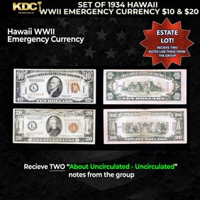 Set of 1934/1935 Hawaii WWII Emergency Currency $1 & KEY $5 Grades AU/CU