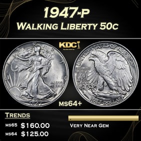 1947-p Walking Liberty Half Dollar 50c Grades ms64+