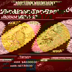 1912-p Gold Indian Quarter Eagle Near Top Pop! $2 1/2 ms66 USCG: 1912-p Near Top Pop! Gold Indian Quarter Eagle $2 1/2 ms66 USCG. Many Indian gold specialists consider the 1912 quarter eagle to be underrated in Gem and better condition. The spotlight is usually hog