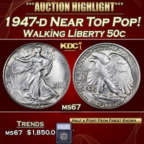 1947-d Walking Liberty Half Dollar Near Top Pop! 50c ms67 SEGS