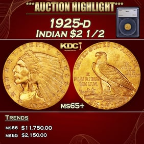 1925-d Gold Indian Quarter Eagle $2 1/2 ms65+ SEGS
