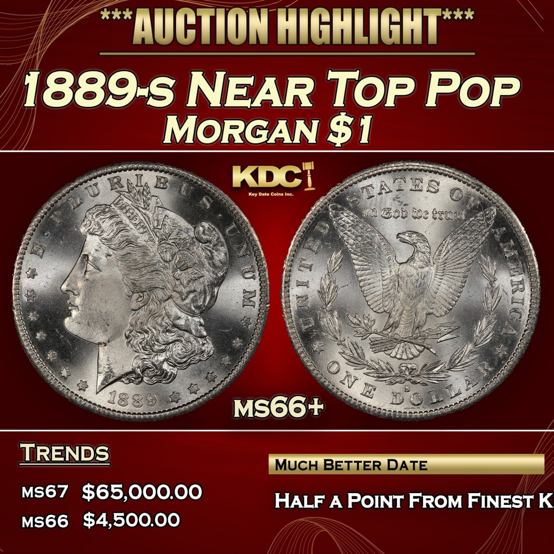 1889-s Morgan Dollar Near Top Pop $1 ms66+ SEGS (1 of 5)