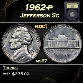 1962-p Jefferson Nickel 5c ms67 USCG
