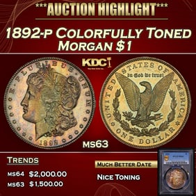 PCGS 1892-p Morgan Dollar Colorfully Toned 1 ms63 PCGS