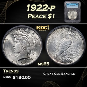1922-p Peace Dollar $1 ms65 ICG