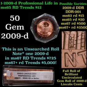 BU Roll 2009-d Lincoln Professional Life Cent 50 Pcs ANACS MS65 RD or Better!