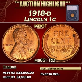 1918-d Lincoln Cent 1c ms65+ RD SEGS