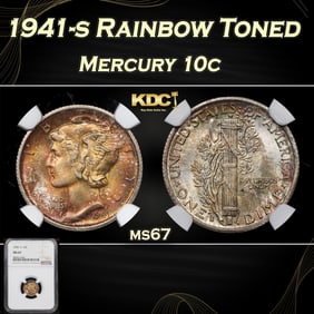 NGC 1941-s Mercury Dime Rainbow Toned 10c ms67 NGC