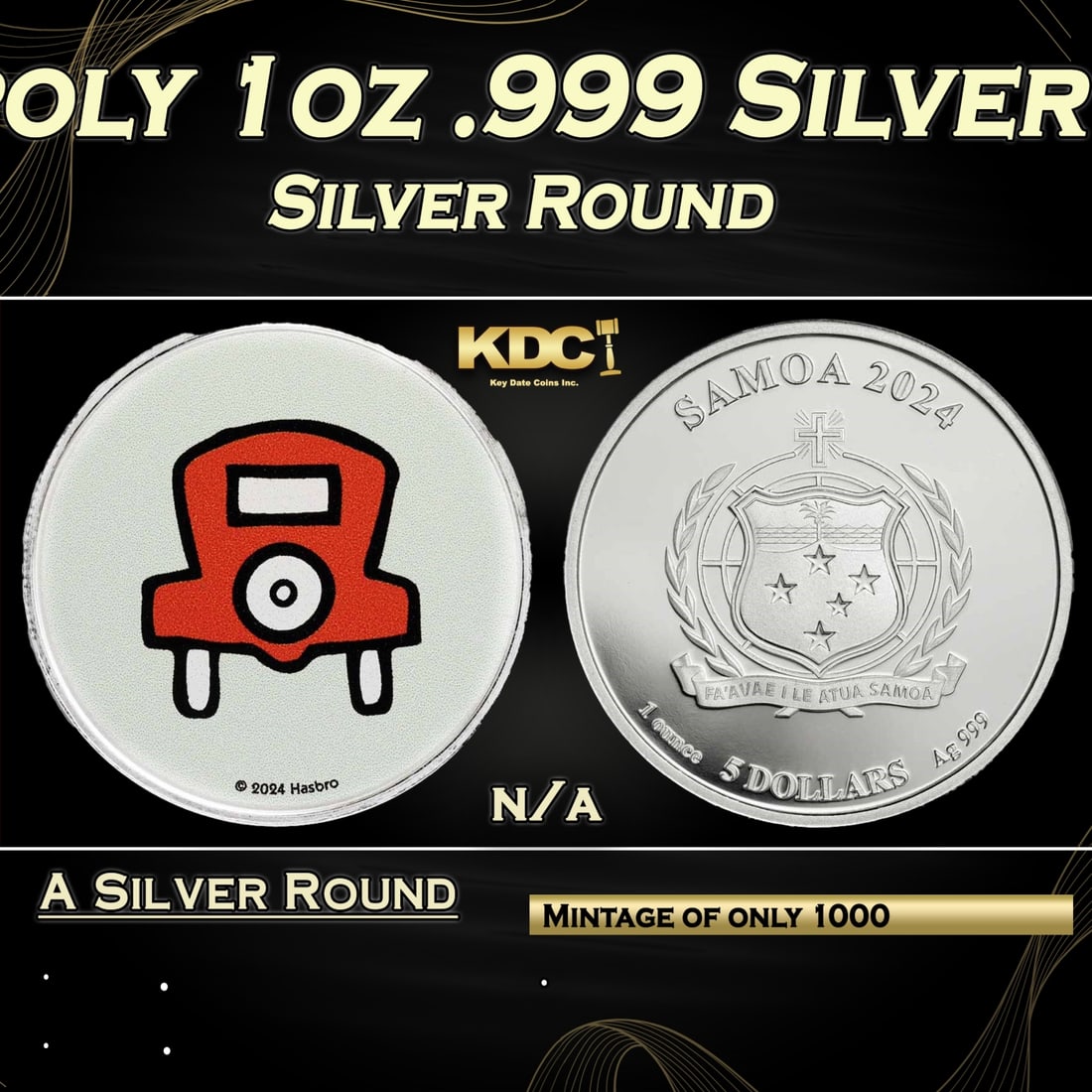 2024 Free Parking Monopoly 1oz .999 Silver Round Colorized Samoa Round (1 of 5)