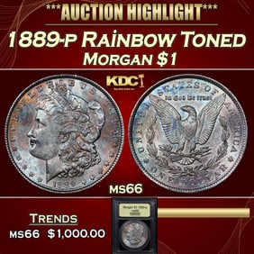 1889-p Morgan Dollar Rainbow Toned 1 ms66 USCG