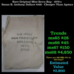 Rare Original Mint Sewn Bag - 1979-s Susan B. Anthony Dollars $100 - Cheaper Than Apmax