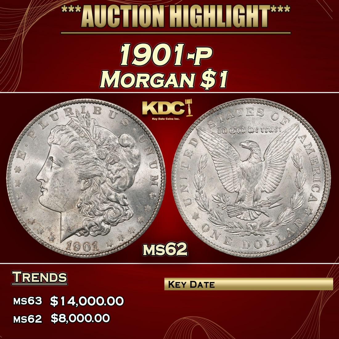 1901-p Morgan Dollar $1 ms62 USCG (1 of 5)