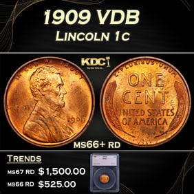 1909 VDB Lincoln Cent 1c ms66+ rd SEGS