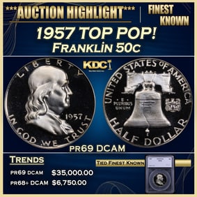 1957 Proof Franklin Half Dollar TOP POP! 50c pr69 DCAM SEGS
