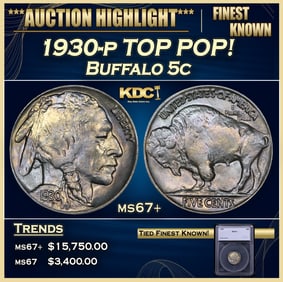 1930-p Buffalo Nickel TOP POP! 5c ms67+ SEGS