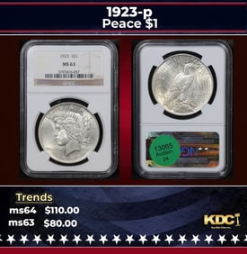 NGC 1923-p Peace Dollar $1 ms63 NGC