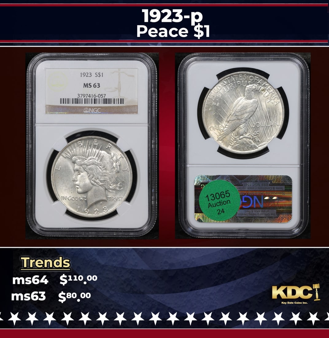 NGC 1923-p Peace Dollar $1 ms63 NGC (1 of 3)