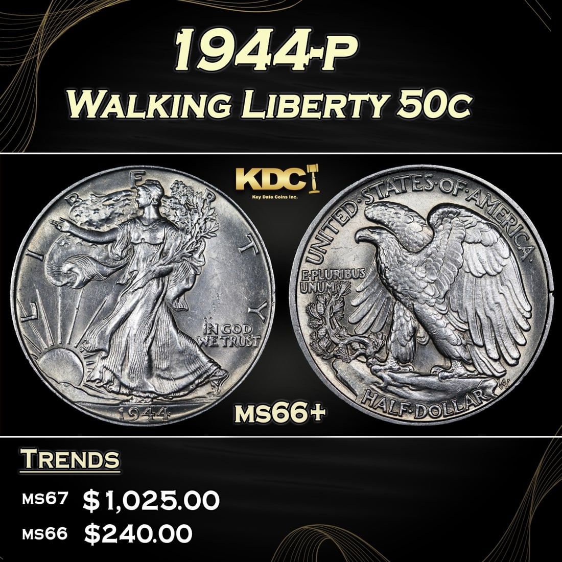 1944-p Walking Liberty Half Dollar 50c ms66+ SEGS (1 of 4)