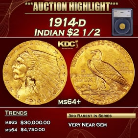 1914-d Gold Indian Quarter Eagle $2 1/2 ms64+ SEGS