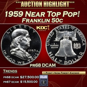 1959 Proof Franklin Half Dollar Near Top Pop! 50c pr68 DCAM SEGS