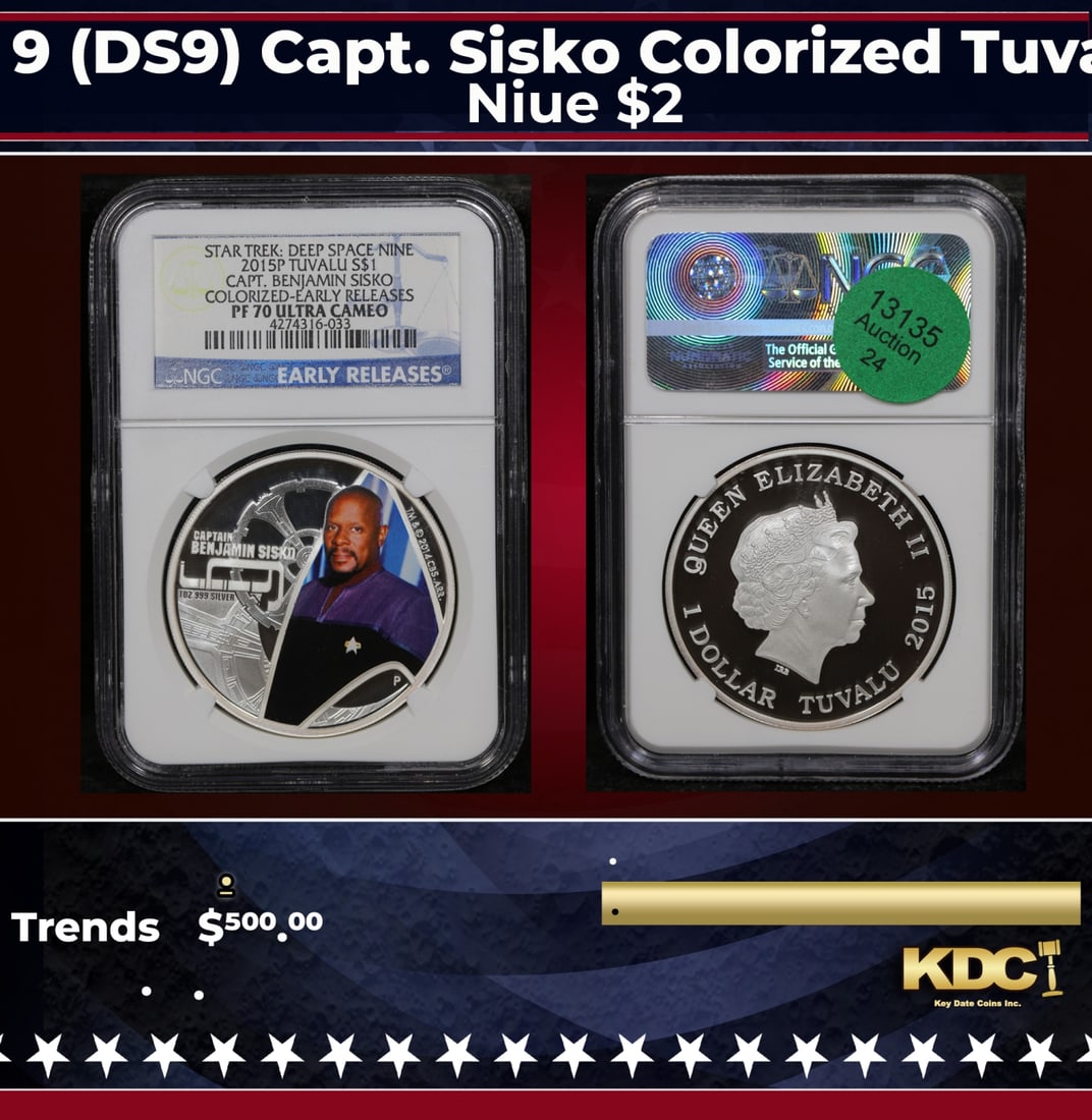 NGC 2015-p Star Trek Deep Space 9 (DS9) Capt. Sisko Colorized Tuvalu Silver $1 Coin Proof Early (1 of 3)