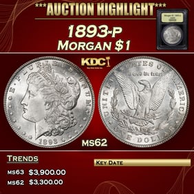 1893-p Morgan Dollar $1 ms62 USCG
