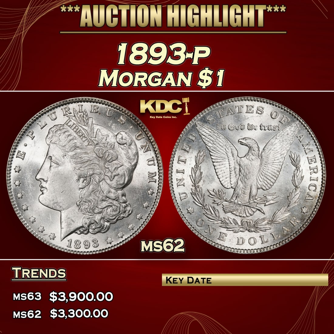 1893-p Morgan Dollar $1 ms62 USCG (1 of 5)