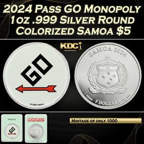 2024 Pass GO Monopoly 1oz .999 Silver Round Colorized Samoa Round