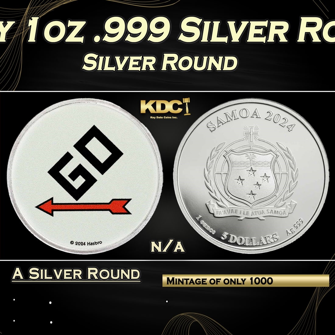 2024 Pass GO Monopoly 1oz .999 Silver Round Colorized Samoa Round (1 of 5)