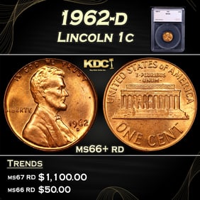 1962-d Lincoln Cent 1c ms66+ rd SEGS