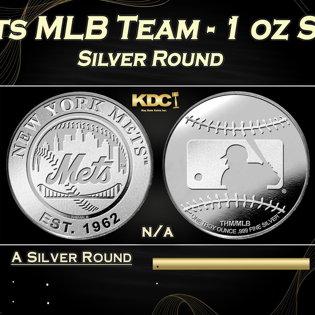 New York Mets MLB Team - 1 oz Silver Round Round (1 of 3)