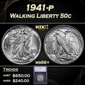 1941-p Walking Liberty Half Dollar 50c ms66+ SEGS