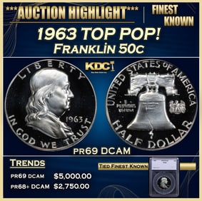 1963 Proof Franklin Half Dollar TOP POP! 50c pr69 DCAM SEGS