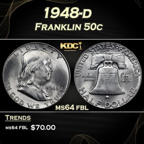 1948-d Franklin Half Dollar 50c Grades ms64 fbl