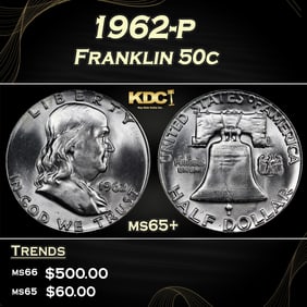 1962-p Franklin Half Dollar 50c Grades ms65+
