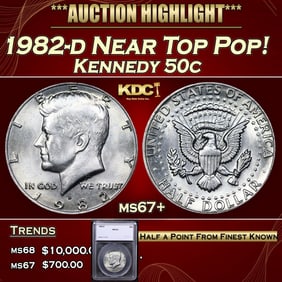 1982-d Kennedy Half Dollar Near Top Pop! 50c ms67+ SEGS