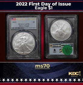 PCGS 2022 Silver Eagle Dollar First Day of Issue $1 ms70 PCGS