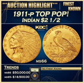 1911-p Gold Indian Quarter Eagle TOP POP! $2 1/2 ms66 USCG