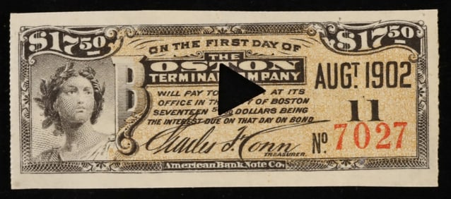 August 1902 Boston Terminal Company $17.50 Note Grades Select CU