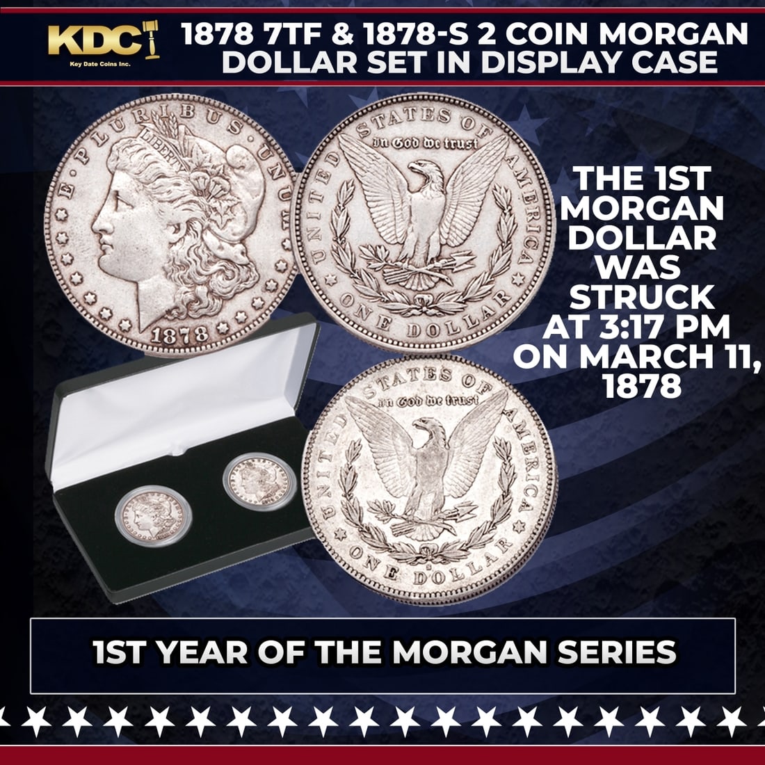 1878 7TF & 1878-S 2 Coin Morgan Silver Dollar Set in Display Case (1 of 1)