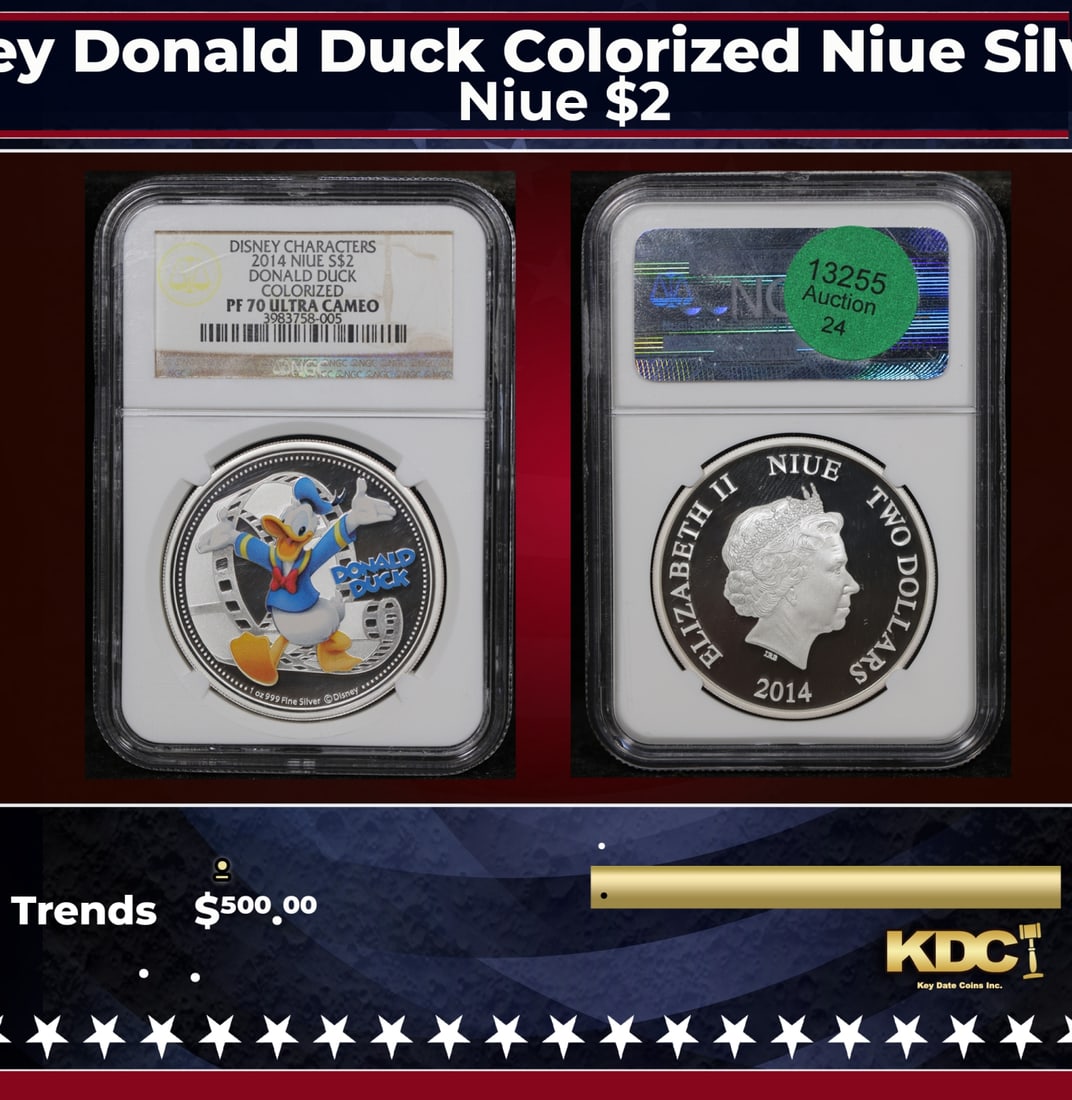NGC 2014 Disney Donald Duck Colorized Niue Silver $2 Coin Proof . pr70 dcam NGC (1 of 3)