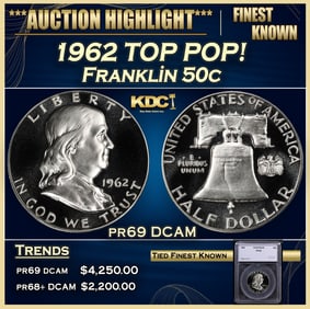 1962 Proof Franklin Half Dollar TOP POP! 50c pr69 DCAM SEGS