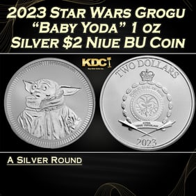 2023 Star Wars Grogu "Baby Yoda" 1 oz Silver $2 Niue BU Coin Round