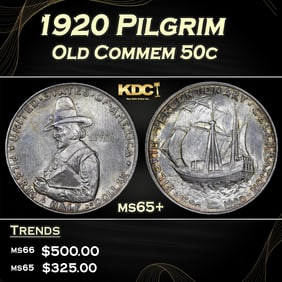 1920 Pilgrim Old Commem Half Dollar 50c Grades ms65+