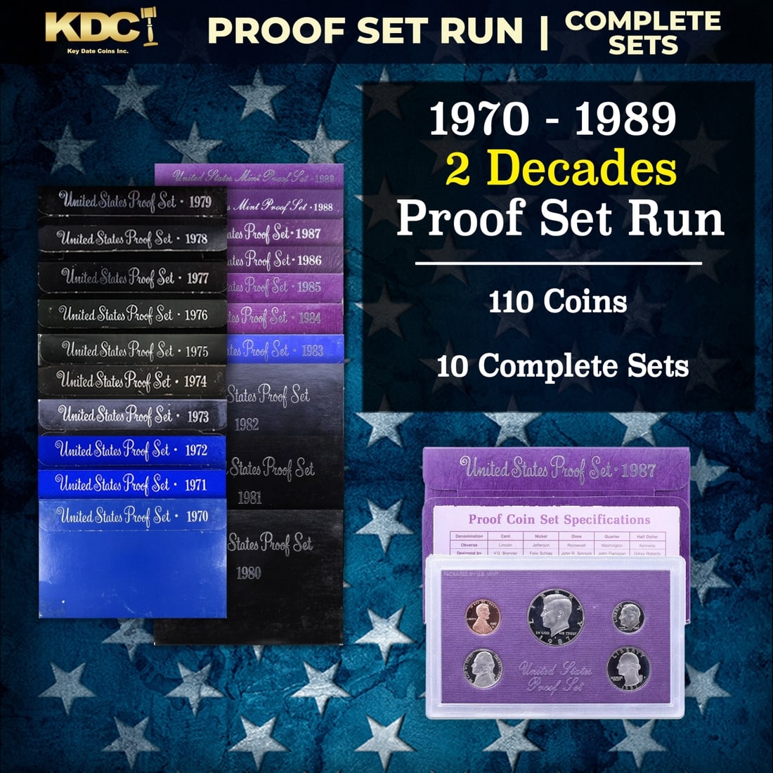 1970-1989 2 Decades Proof Set Run - 110 Coins, 10 Complete Sets (1 of 1)