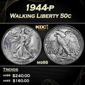 1944-p Walking Liberty Half Dollar 50c Grades ms66