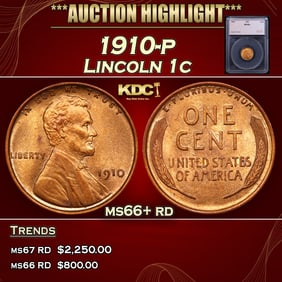 1910-p Lincoln Cent 1c ms66+ rd SEGS