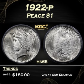 1922-p Peace Dollar $1 ms65 ICG