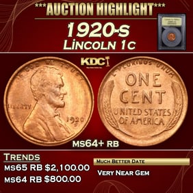 1920-s Lincoln Cent 1c ms64+ rb USCG