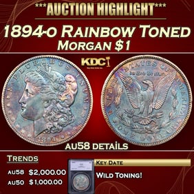 1894-o Morgan Dollar Rainbow Toned $1 au58 details SEGS